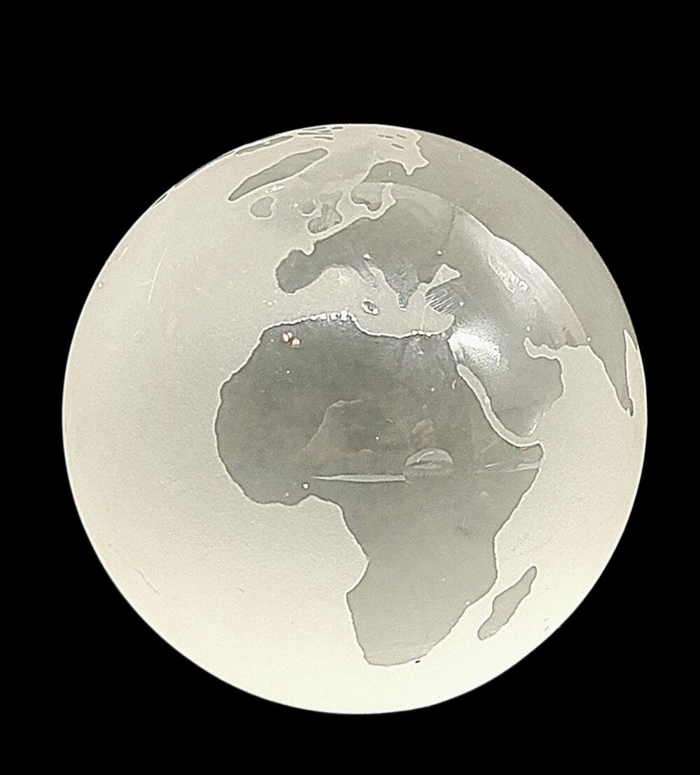 Vintage R.O.C. Solid Glass Etched Frosted World Globe 3” Heavy Paperweight GRS